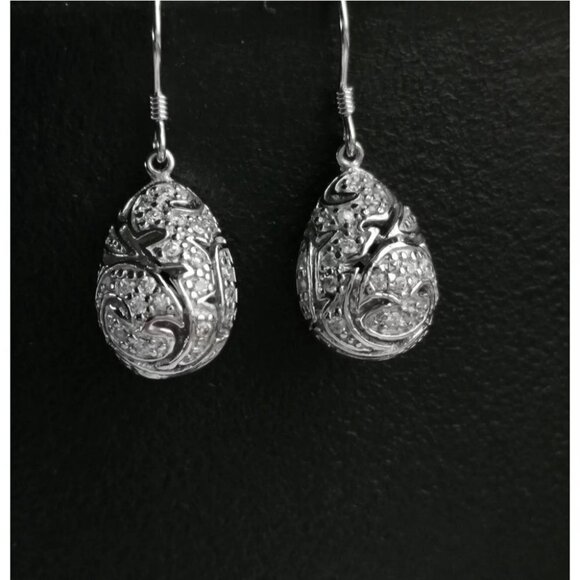 STERLING silver cz damask design dangle drop earrings - Picture 7 of 10